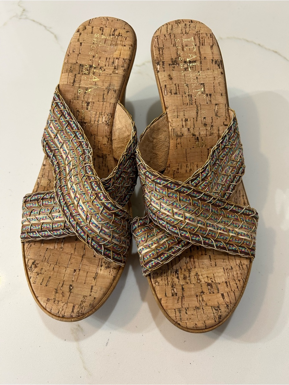 Italian Shoemakers Multi-Color Braided Cork Slide Sandals